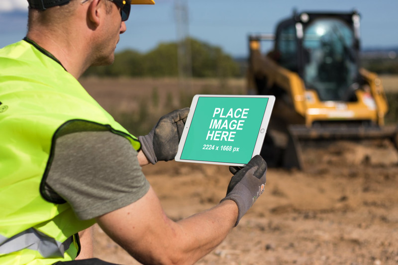Construction man holding iPad