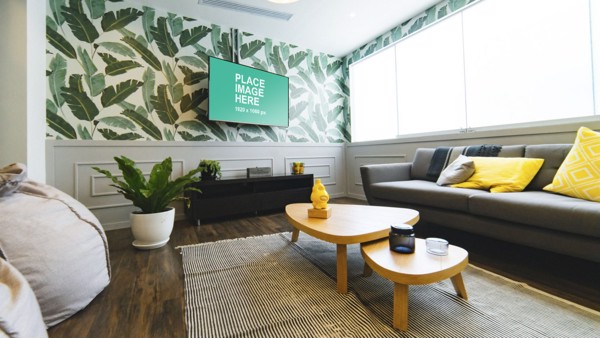 TV in green living room