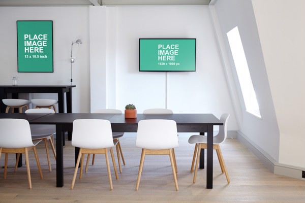 TV and frame on wall