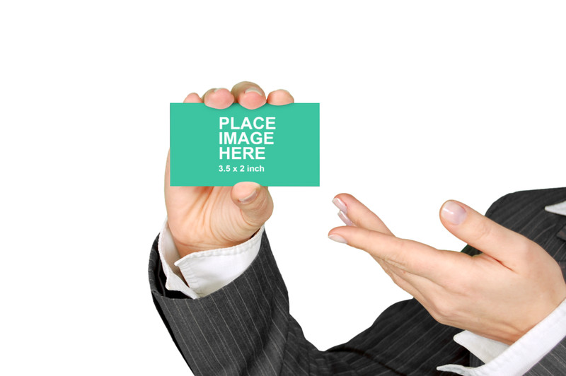 Woman holding business card