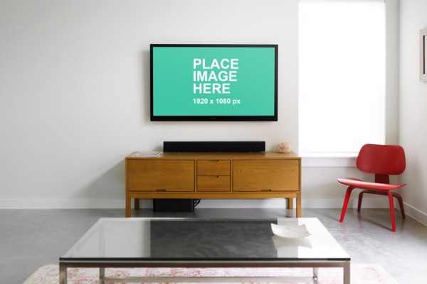 TV hanging on white wall