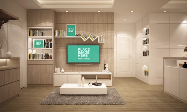 TV and frames on wall
