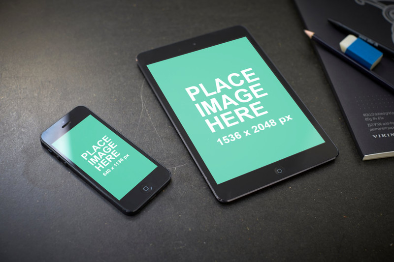 Black iPad mini and iPhone