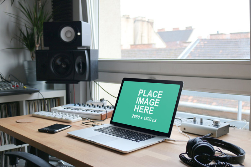 MacBook Pro in music studio