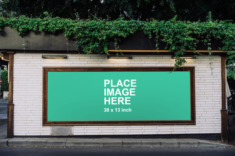Long billboard on white wall