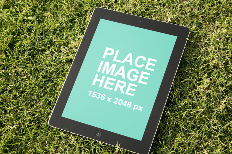 Black iPad 4 outside on grass