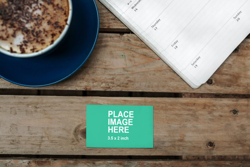 Business card on wood slat table
