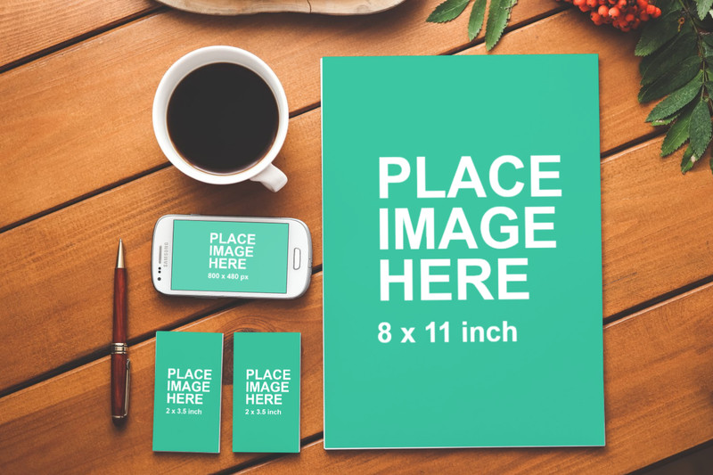 A4 paper with business cards and mobile