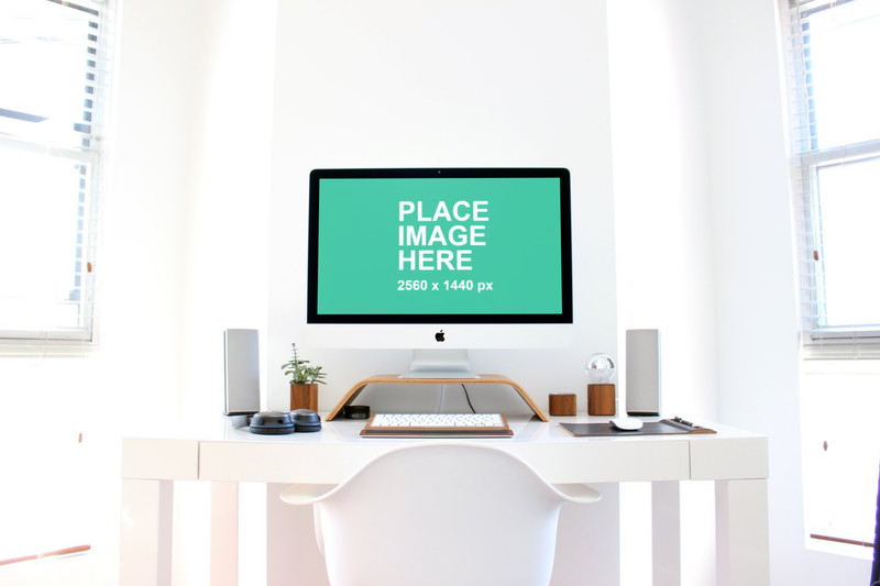 iMac in white home office