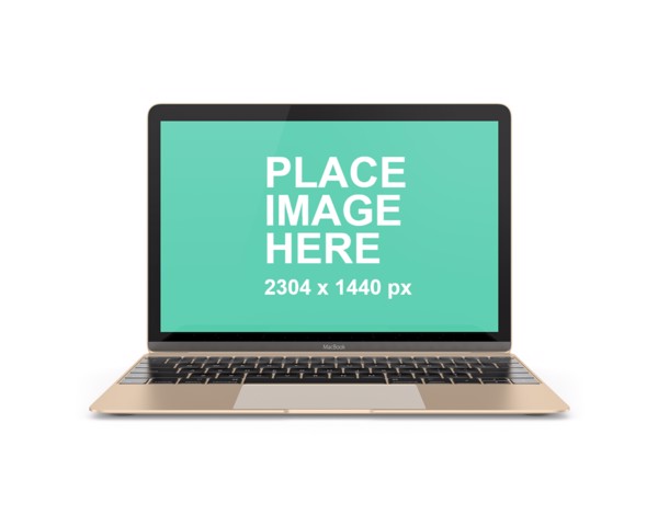 Gold MacBook mockup in front view