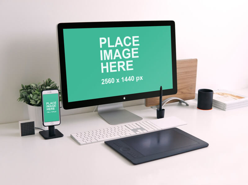 iMac and iPhone 6 on desk