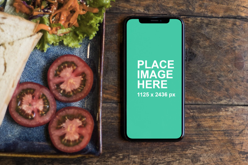 iPhone X with wrap and food