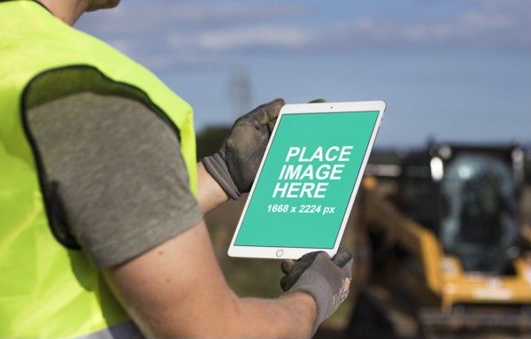 Construction worker using iPad Pro