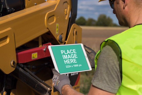 Construction worker using iPad