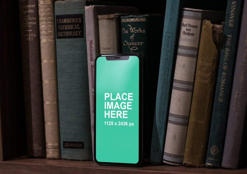 Standing iPhone X with books