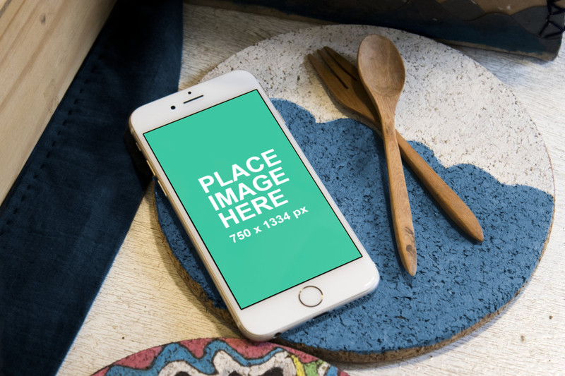 iPhone 6S Mockup with spoon and fork