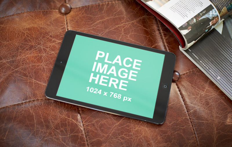 iPad mini on leather sofa