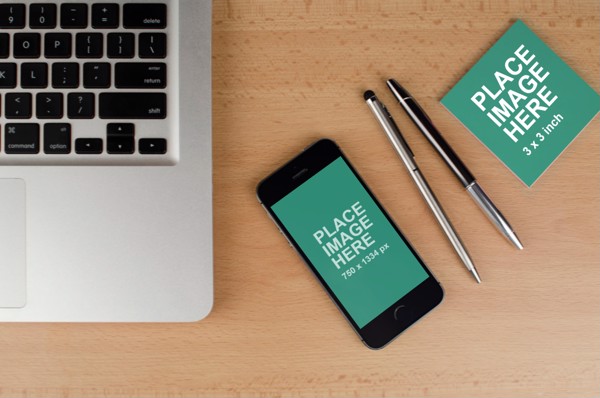 iPhone and sticker note mockup