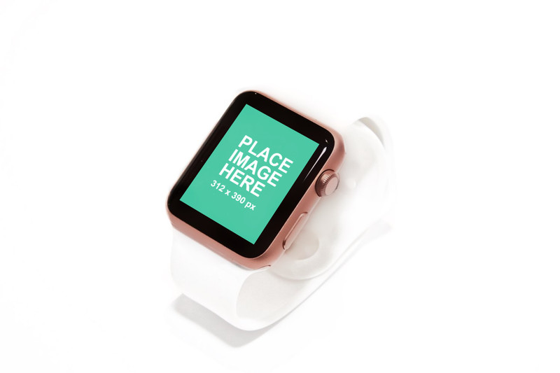 Pink Apple Watch with white bagground