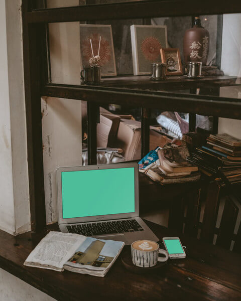 Rustic scene of MacBook Air and iPhone 6