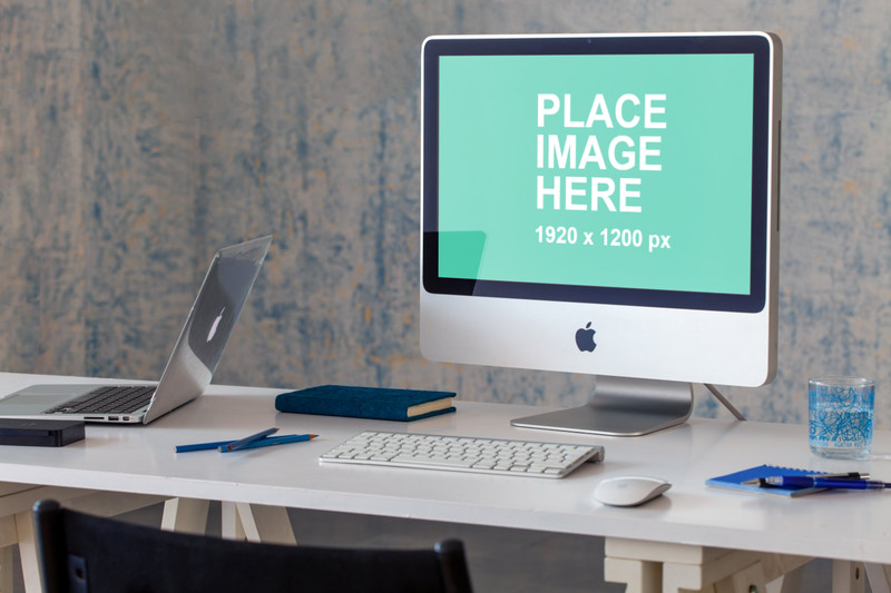 Small Apple iMac in office