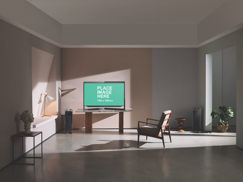 TV sitting on granite table
