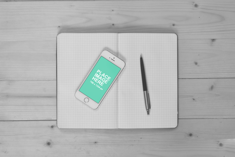 Silver iPhone 6 on notebook